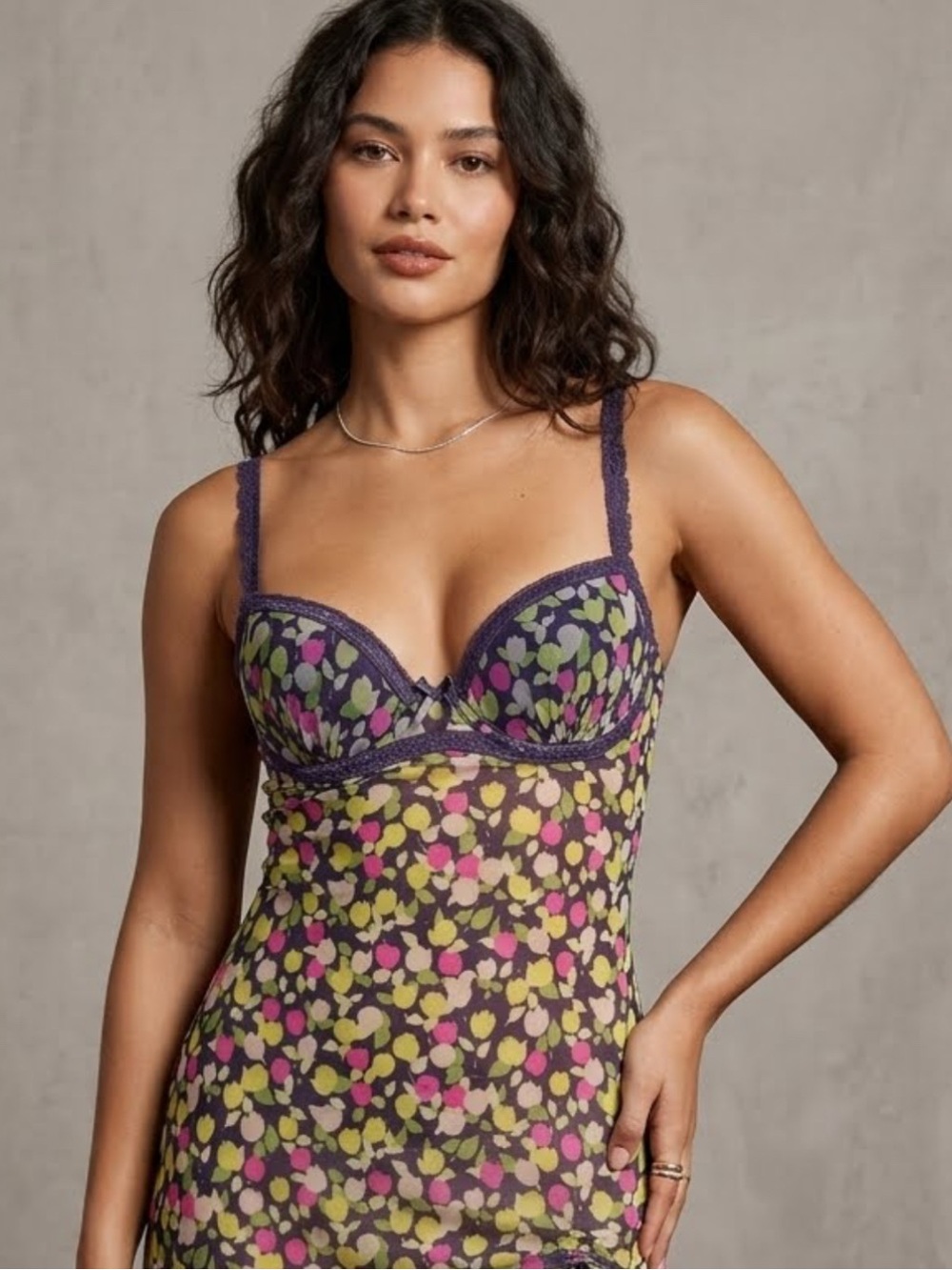Blush Lingerie NWOT Floral Mesh Underwire Chemise & Thong Set Small
